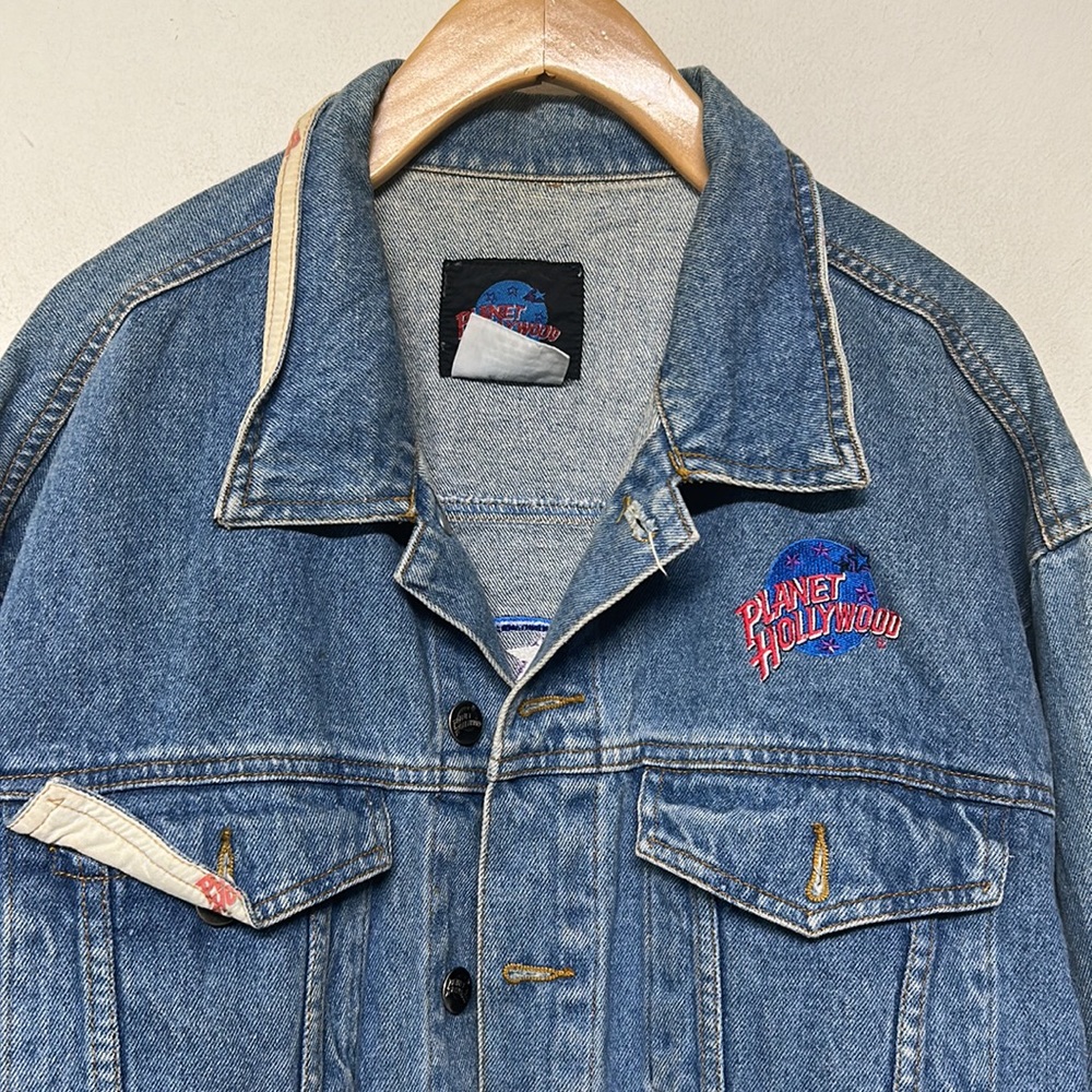 Men’s Vintage Y2K Planet Hollywood Atlantic City Jean Jacket Embroidered Logo - Picture 3 of 11
